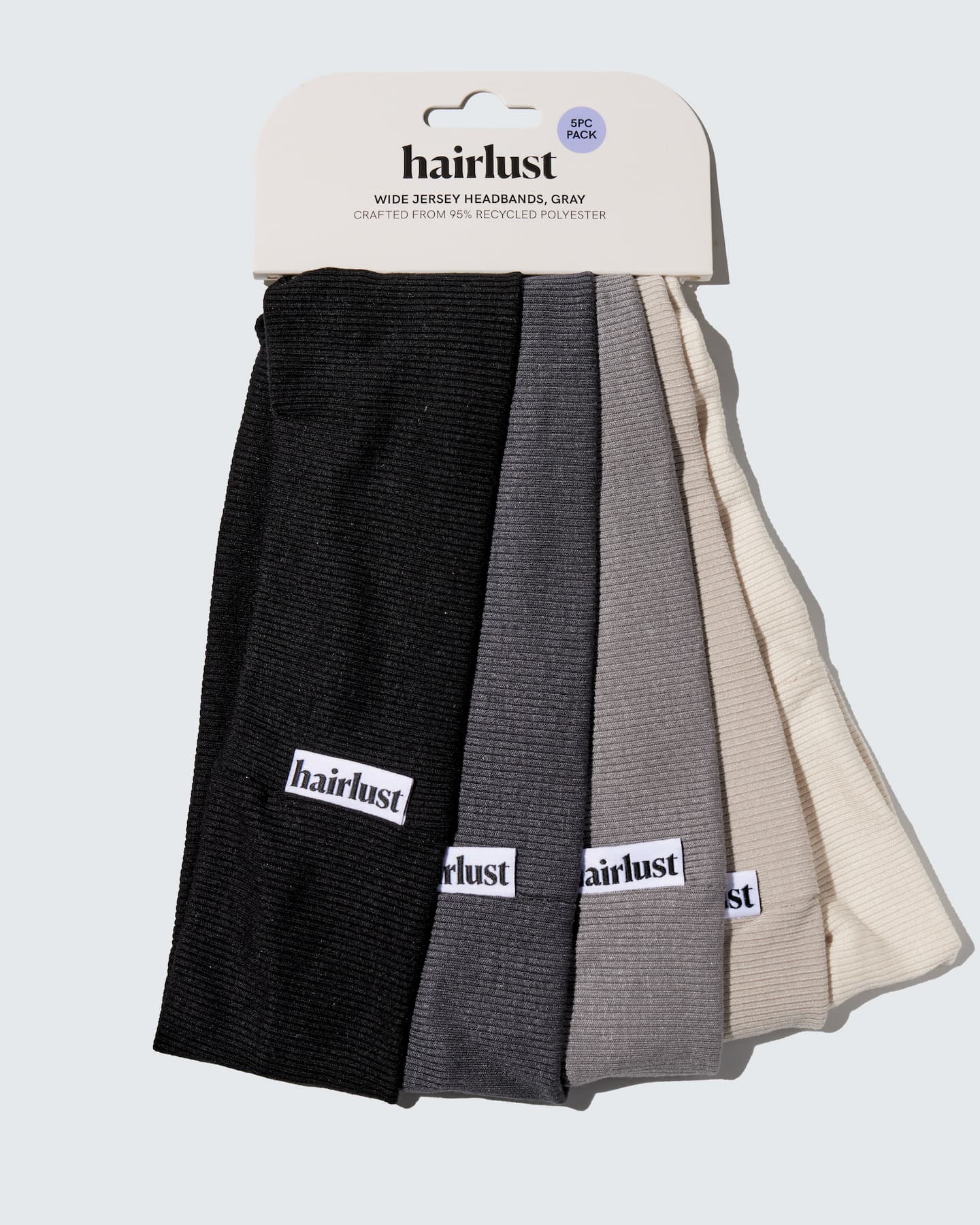 Wide Jersey Headbands, 5-Pack, Gray